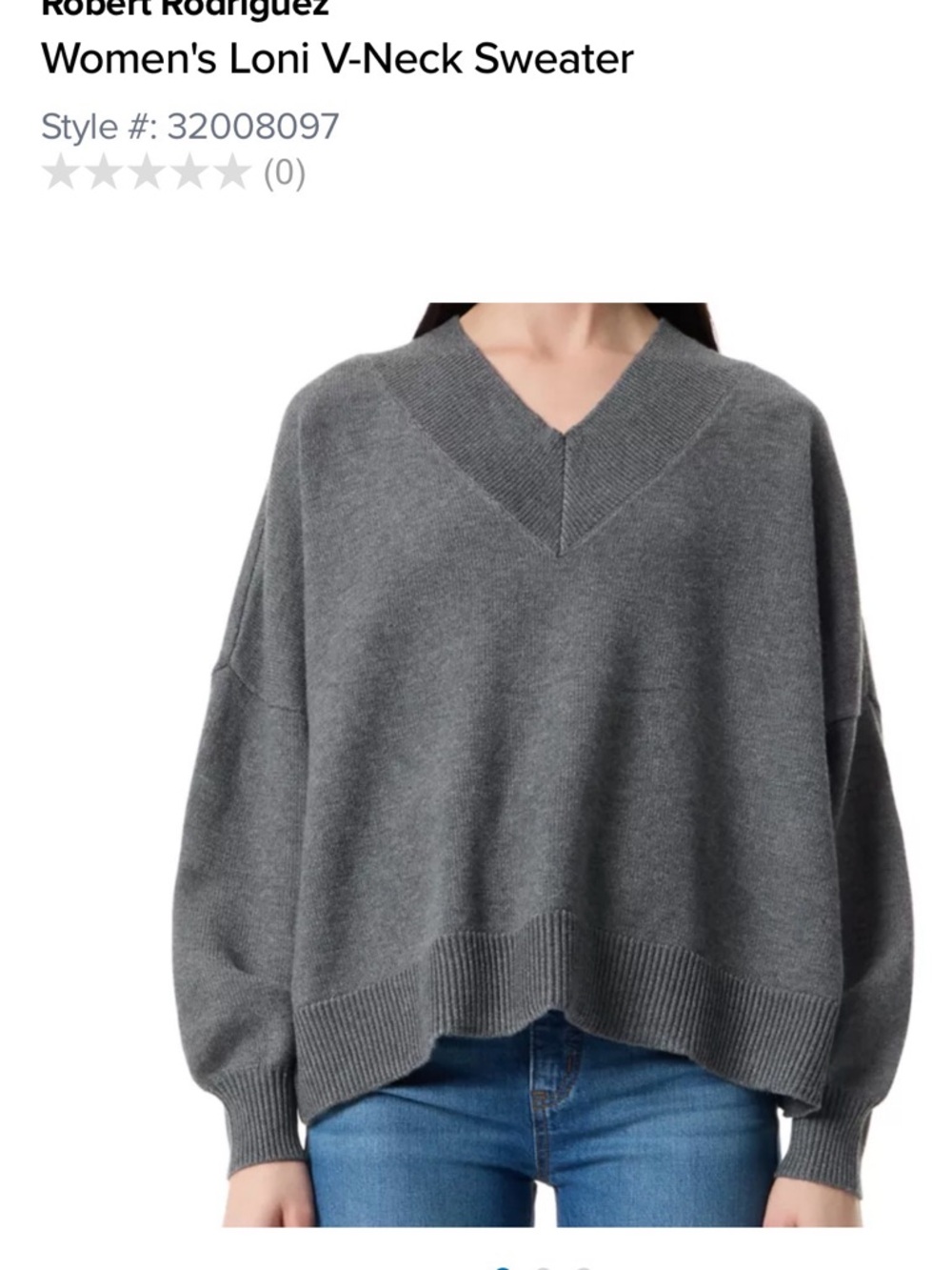 Robert Rodriguez Loni V‑Neck Sweater XS Gray Oversized Fit Ribbed Knit NWT